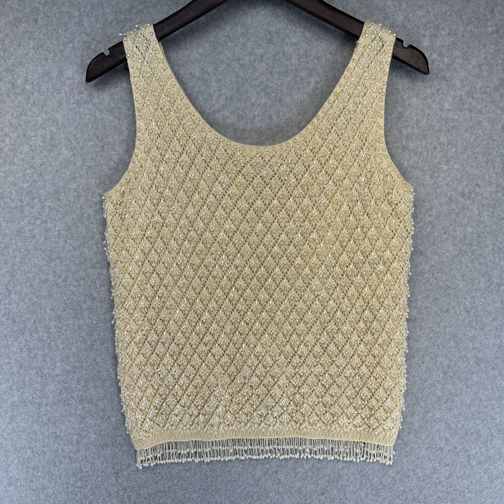 Vintage Cyn Les Womens 100% Wool Top Size 36 Cream Color Beaded Gorgeous!